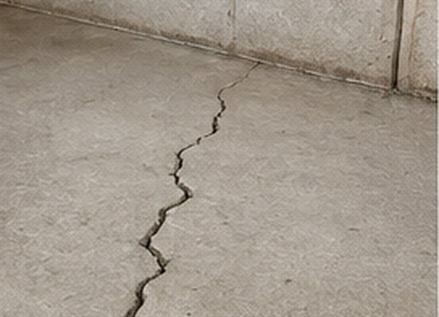 Crack in a residential concrete basement floor
